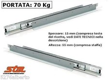 COPPIA GUIDE SCORREVOLI per Cassetti CON STAFFE Portata 70 kg Estrazione Totale