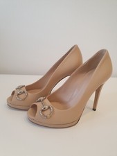 Gucci autentiche décolleté beige Horsebit punta aperta in pelle plateau taglia 36