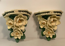 Set of 2 Vintage Resin Cherry Blossom Wall Shelves 7.5 in.