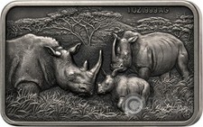 RHINO Trésors Familles Animales 1 Oz Monnaie Argent 1000 Francs Benin 2025