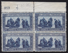 1926 Italia - Regno, n. 199 MNH** Blocco di 4 con numero di tabella - COPIE TOP WA