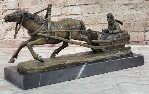 Bronzo scultura uomo - in, slitta
