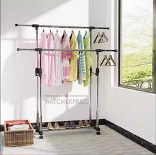 Appendiabiti con Ruote Regolabile Salvaspazio Attaccapanni Uomo Donna Doppio