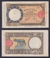 Banconota Italia 50 lire Lupetta 29.12.1939 P.-54b BB/VF