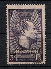 1937 FRANCIA, 3 franchi viola grigio, aviatore Jean Mermoz # 338b, MNH**