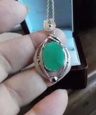 Vintage Argento Sterling Sorrento Ovale Verde Onice Filigrana Collana 11e 41