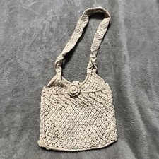Borsa vintage fatta a mano all'uncinetto macramè con 2 manici boho chic panna bag tessuto