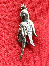 SPILLA PAPPAGALLO IN ARGENTO PLACCATO ORO E ZIRCONI  '80