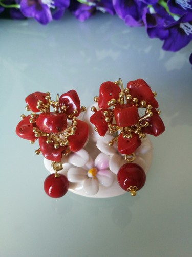 Orecchini con corallo - , rosso
