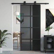 Porta Scorrevole 90x205cm Telaio Alluminio Nero Vetro Temperato 5mm Smerigliato OpacoTrim
