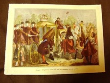 Caricatura francese Re Giorgio I d'Inghilterra esce passeggiata nel suo cocchio