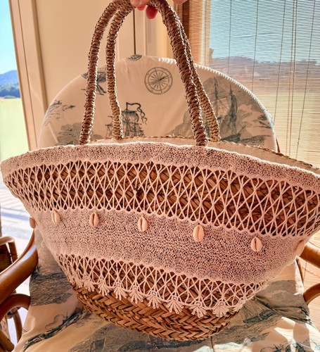 Borsa mare paglia con - con, pizzo