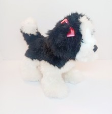 Shih Tzu Peluche Cane Douglas Coccola Giocattolo 10” Cucciolo Bianco e Nero con Nastro Rosa 
