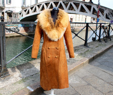 Cappotto Pelle Scamosciato Donna Collo Pelliccia Volpe Taglia 42