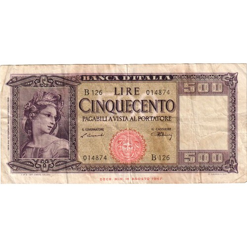 Italie 500 lire 1947 08 - 500, 1947-08-14