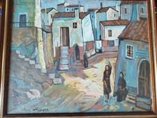 Aldo Mari,Gorla minore 1913- legnano 1988.olio  su tela paesaggio con figure .