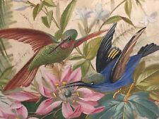 Ventole Para Fuoco Pittura Su Seta XIX Uccello Fiore Antico French Painting 19th