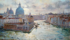 Vincenzo Aprile ( 1952 ) Venezia  olio su tavola 40 x 70 cm 