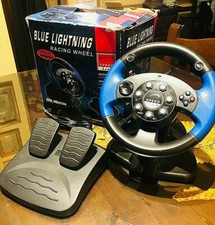 PS1-PS2 VOLANTE RACING WHEEL CON PEDALIERA BLUE LIGHTNING WINDOWS 98-2000-ME