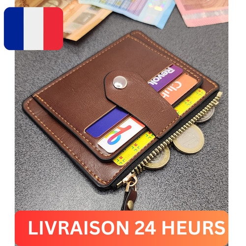 Porte cartes zippé - zippé, marron