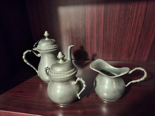 Servizio da Tè in PELTRO BATTUTO A MANO con VASSOIO e lattiera e Zuccheriera thè