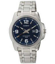Orologio Casio Uomo Cassa+Bracciale Acciaio Blu Tempo E Datario MTP-1314D-2AVDF