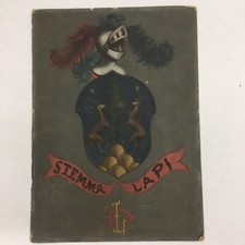 ANTICO STEMMA NOBILIARE ARALDICO - FAMIGLIA LAPI - DIPINTO OLIO SU CARTONE