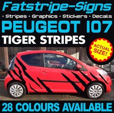 per adattarsi a PEUGEOT 107 STRISCE TIGRE GRAFICHE DECALCOMANIE ADESIVI VINILE GTI PUG 1.0 1.4