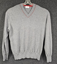Maglione Hermes Cashmere Scollo a V XXL Grigio Italia Pullover