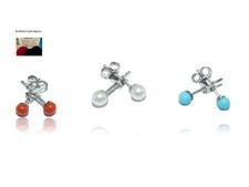 Orecchini Bambina di Corallo in Argento 925 con Perle e turchese pietra