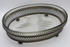 ANTICO PIATTO / VASSOIO IN VETRO OVALE CON BASE IN METALLO - CENTROTAVOLA -