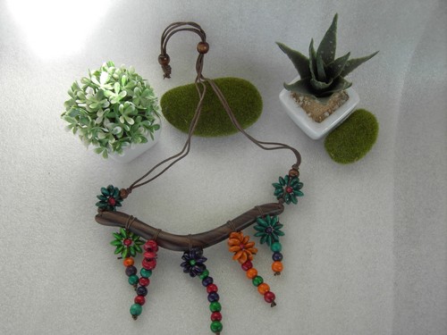 Collana legno asta - asta, fiori