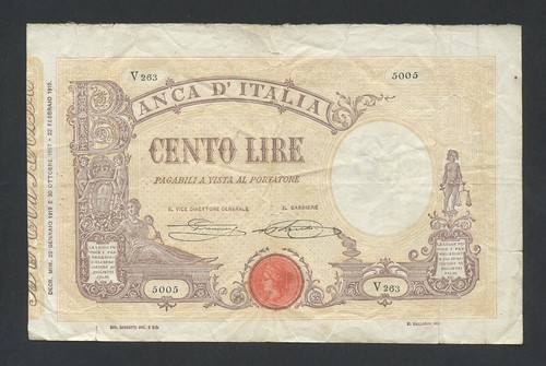 Italia 100 lire 1919 - italia, vice