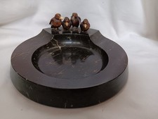 Porta biglietti da visita Art Nouveau vassoio portaoggetti marmo quattro passeri uccellini bronzo