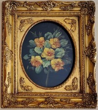 Coppia quadretti classici con fiori – olio su tavola, cornice in legno