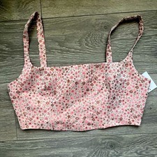 NUOVO Reggiseno Crop Top Cinq à Sept Oro Rosa Stampa Floreale Primavera Estate Taglia M