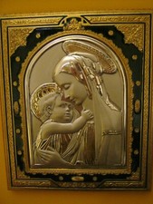 Quadro Madonna con Bambino - incisione su lamina d'argento- di Pietro Guerrini