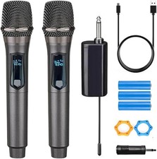 Recording Vocal Microphone Microfono Wireless Doppio UHF Ricaricabile