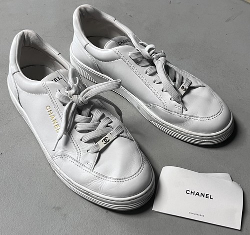 Chanel white leather shoes - white,
