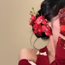 Red Lily Flower Hair Clip Set