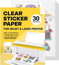 Carta Adesiva Trasparente Getto D'Inchiostro Vinile Stampabile Carta 30Fogli A4