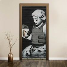 Adesivo porta buccia e bastone murale decorazione casa decalcomania angelo armatura immagine Banksy