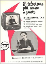 PUBBLICITA' 1956 TELEVISORE CGE COMPAGNIA GENERALE DI ELETTRICITA' SCHERMO