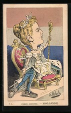 Cartolina artistica Alphonse Hector Colomb: Regina Guglielmina d'Olanda ver 