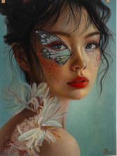 Quadro olio donna floreale