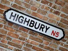 Insegna stradale vintage Highbury Old Wood London calcio Arsenal Holloway Road