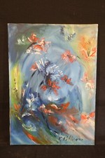 Valentina Pellerano Quadro olio su tela fiori astratto anni 80 Genova 50 x 70