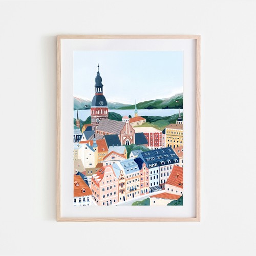 Riga art print lettonia wall - print,