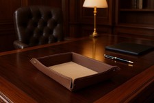 SVUOTA TASCHE PORTA OGGETTI IDEA REGALO IN VERA PELLE MARRONE SCURO, DIM 18x30cm