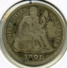1891 Dime In Argento Liberty